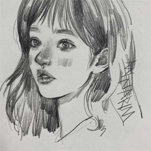 唯美女生铅笔素描头像，简约气质女生头像插画-1