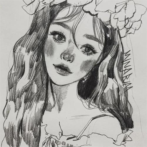 唯美女生铅笔素描头像，简约气质女生头像插画-3