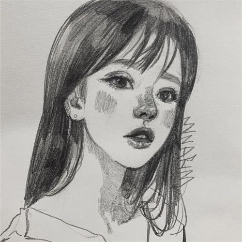 唯美女生铅笔素描头像，简约气质女生头像插画-4