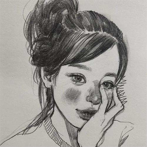 唯美女生铅笔素描头像，简约气质女生头像插画-7